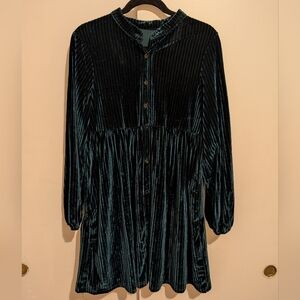 SHEIN Dark Green Velvet Button Down  Dress